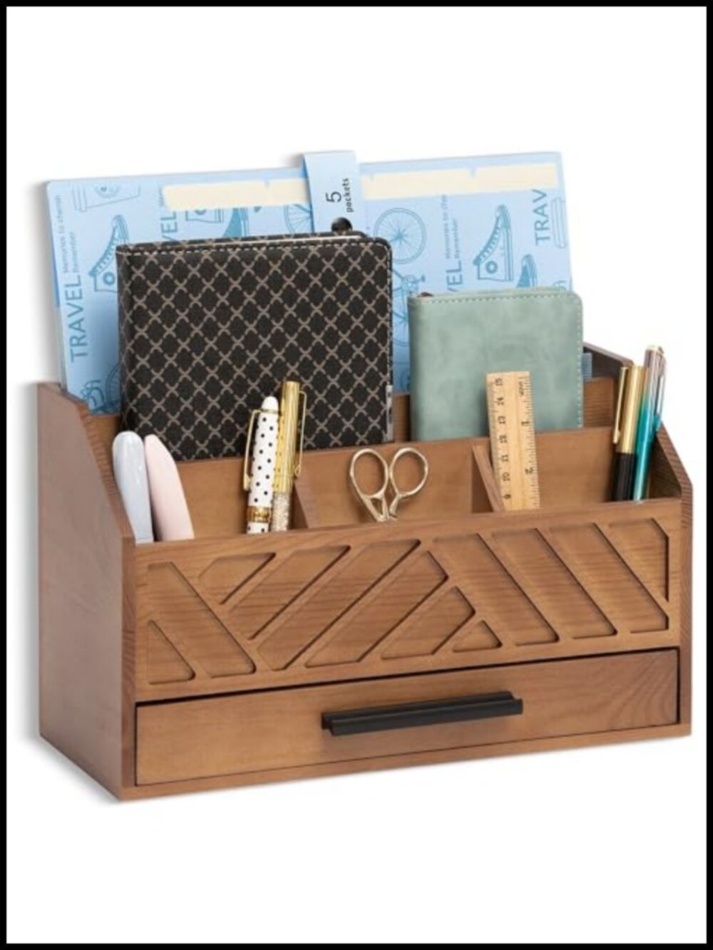 Wood Desk Organizer with Drawer Mail File Storage